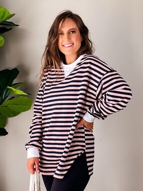 Striped Long Sleeve Crewneck Top - Pink & Navy
